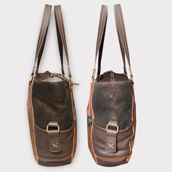 The Sak Kendra Work Tote Brown Teak Multi Leather Bag Pockets Boho Hobo Carryall - Picture 4 of 10